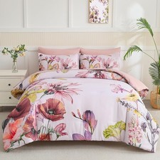 Queen Comforter Set 7 Piece Bed in a Bag,Elegant Floral Botanical Pattern Pin...