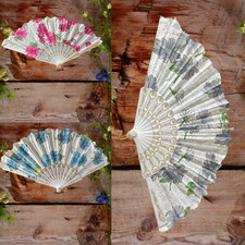 Lace Flower Hand Held Folding Fans Props Dance Wedding Party Decor Pink summer