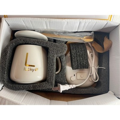 White Electric Mug Warmer Set with Lucky Ceramic Cup Lid and Spoon B09QWLDZ7F