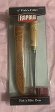 NEW RAPALA 6" FISH n' FILLET KNIFE W/SINGLE-STAGE KNIFE SHARPENER LEATHER SHEATH