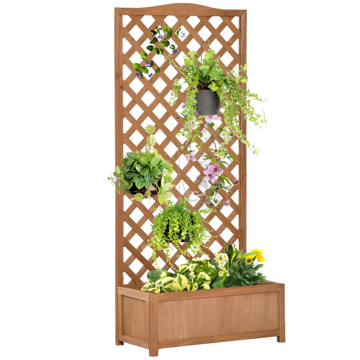B&Q - Garden Wooden Planter Box With Trellis Flower Raised Bed Brown - Image 2