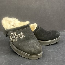 Womans Size 7 UGG 5430 Solvang Black Suede Leather Sheepskin Mule Clog Shoe Slip