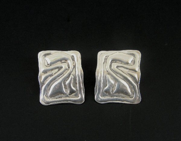 Earrings Silver Maze Scribble Lines Rectangle Sha… - image 3