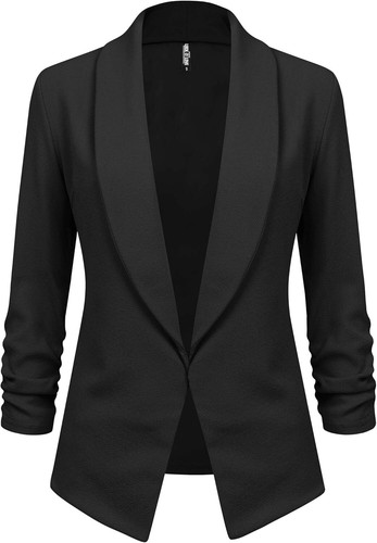 Lock and Love Women 3/4 Sleeve Blazer Open Front Cardigan Jacket Work Office Bla