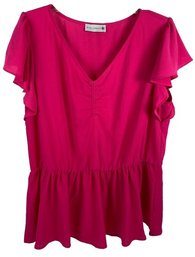 kiki larue women's hot pink flutter short sleeve top size L