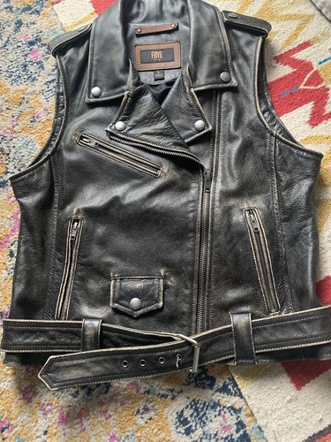 Frye, Rare Vintage Frye Distressed Brown Leather Biker Vest/Unisex/ Large