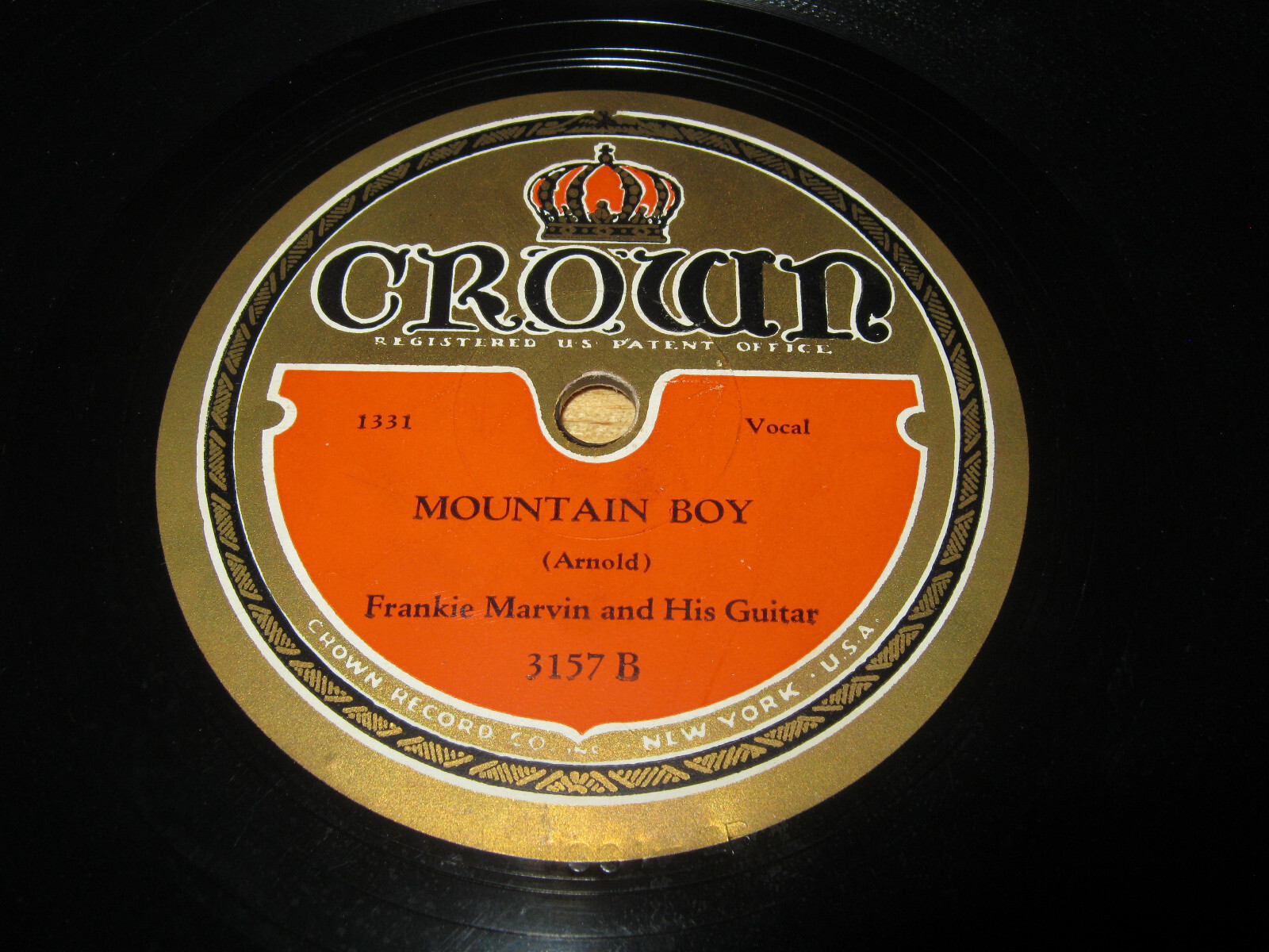 Crown Record Frankie Marvin And His Guitar 3157 Not Victor Or Edison