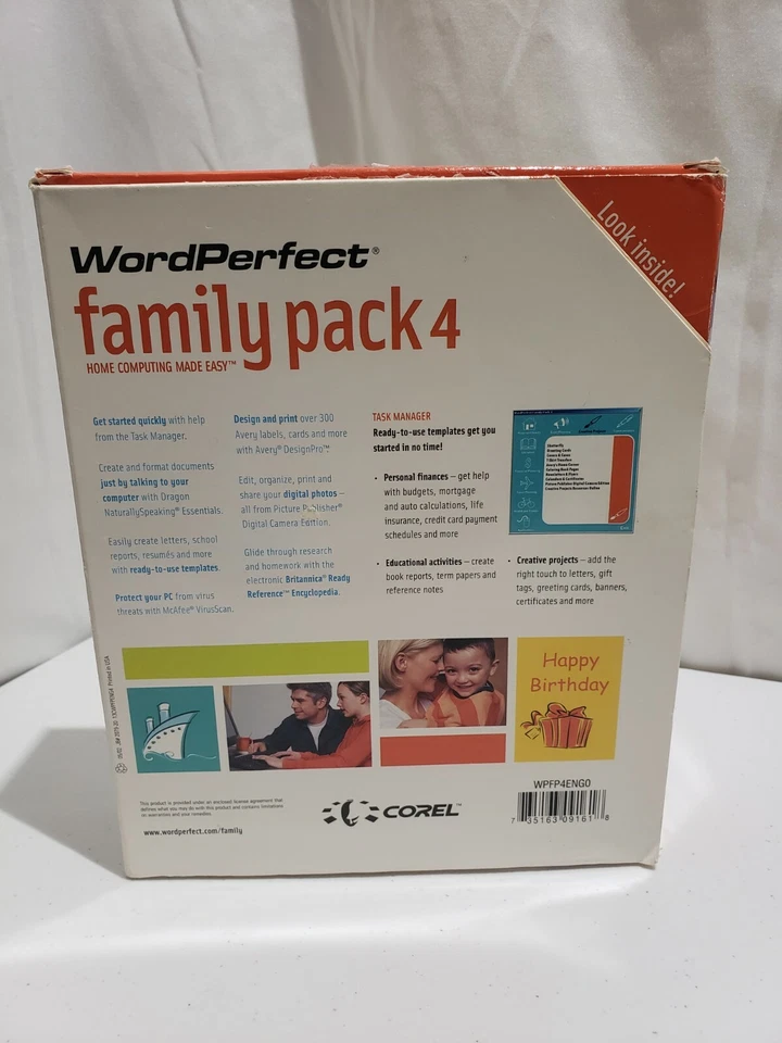 WORDPERFECT Family Pack 4 Home Computing W/Headset WIN98E/ME/2000/XP SEALED!! - Image 3 of 4