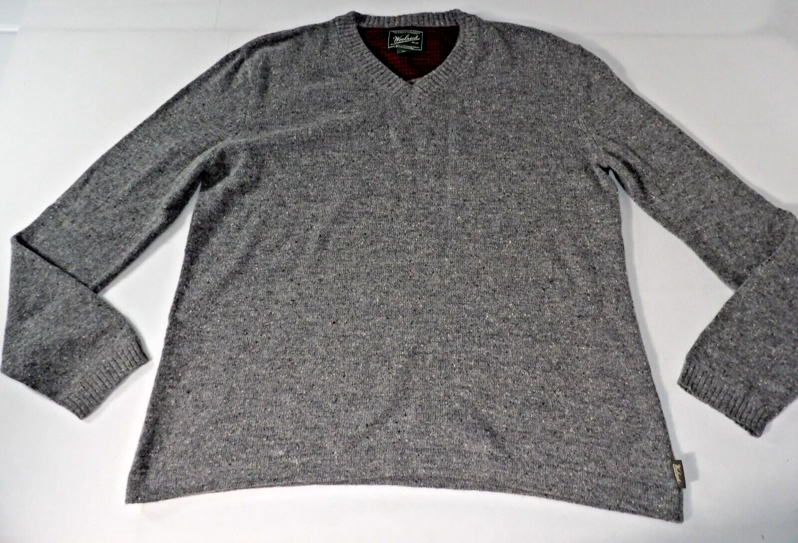 Woolrich Large Wool Sweater Gray V Neck Lambswool Gray Heather Fishermen Grandpa