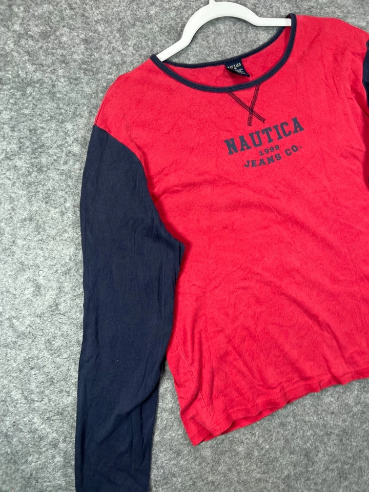 Camiseta Nautica Para Hombre XL Roja Azul Borde Rugby Crew Manga Larga Adulto 1 Foto 4 de 4