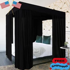 Kmhesvi Black Canopy Bed Curtains - 4 Corner Post Bed Curtains Canopy Queen Bed