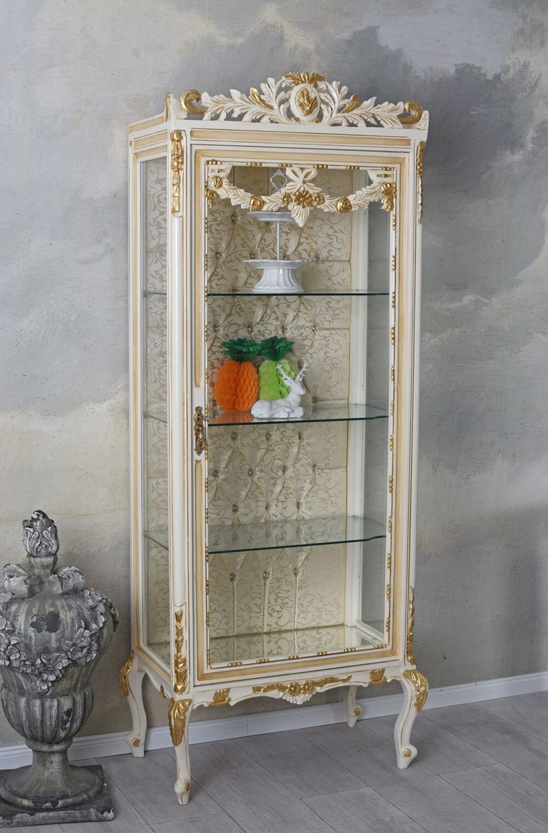 Buffet Vitrine Baroque – Vaisselier En Bois Et Verre 182 Cm – Style Rococo Avec Miroir – Neuf 2024