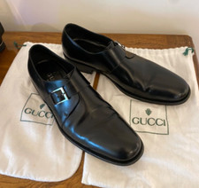 Vintage Gucci Double Monk Strap Silver Buckle Black Loafers Men's 9 D