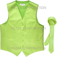 New Men's Vesuvio Napoli Tuxedo Vest 1.5" Skinny Necktie prom party Lime Green