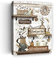 Farmhouse Bathroom Decor Wall Art Rustic Cotton and Dragonfly Bathroom Signs Pic