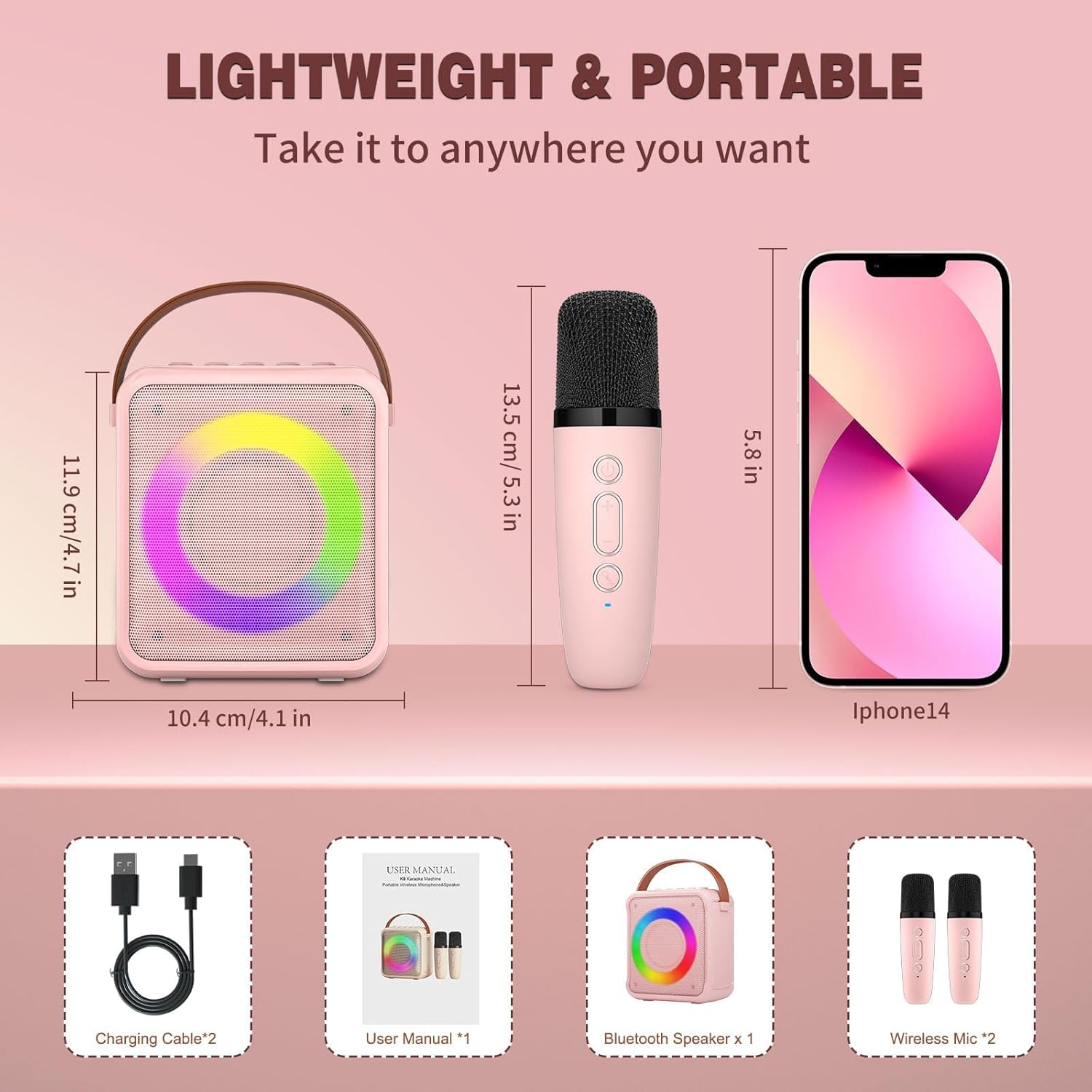 Karaoke Toys for Kids & Adults with 2 Microphones, Portable Karaoke