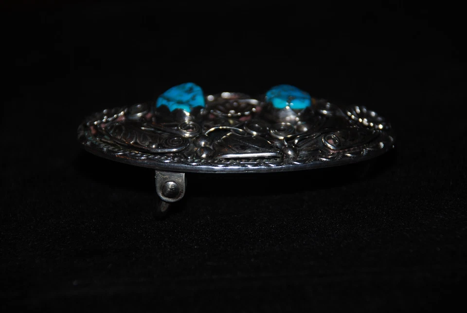 Fantástica hebilla THOMAS TSO firmada y marcada de plata de ley/turquesa 50 gramos Foto 3 de 4