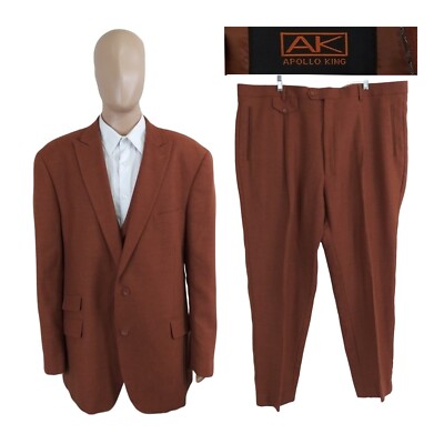 NEW Apollo King 3 Piece Rust Orange Super 150s Wool Suit 52L Pants 47X31