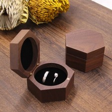 Walnut Wood Hexagon 2 Ring Box Flat Ring Holder for Proposal Wedding
