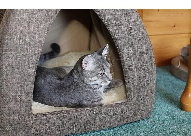 Tienda de campaña para mascotas cama suave para perros y gatos pana beige US NEW - Image 3 of 4