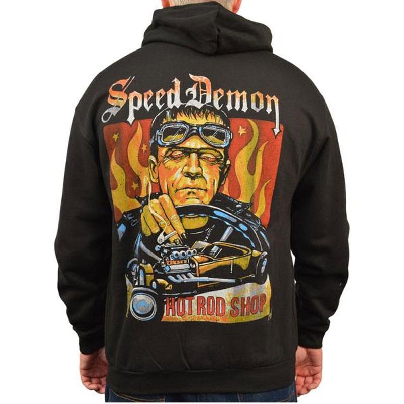 Speed Demon by Mike Bell Men's Black Zip Hoodie Jacket Hot Rod