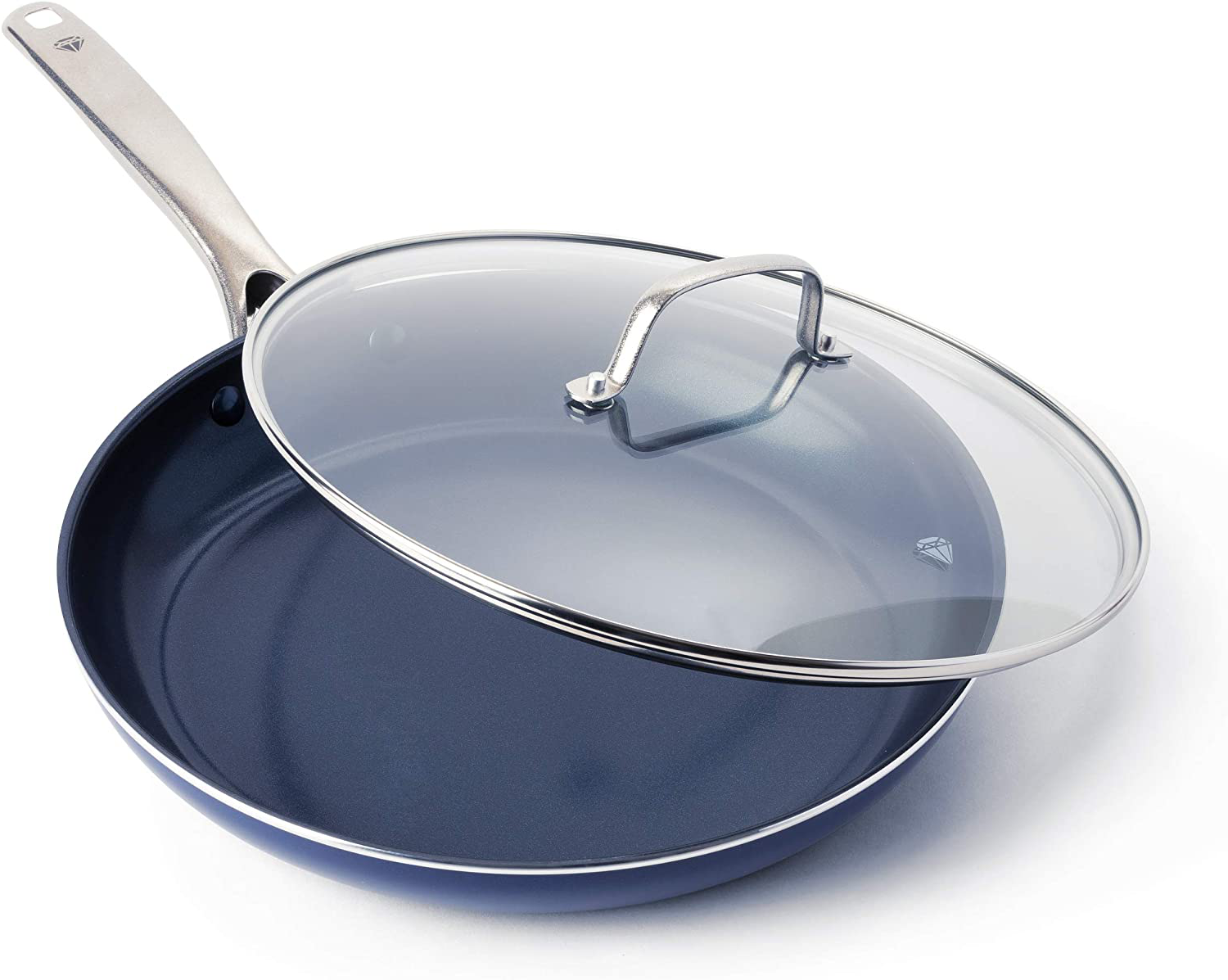 Blue Diamond 12 in. Aluminum Ceramic Nonstick Frying Pan in Blue with Glass  Lid CC002196-001 - The Home Depot