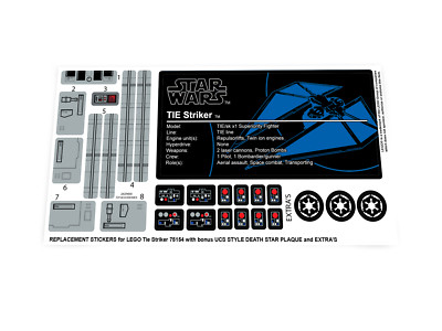 CUSTOM STICKERS for STAR WARS TIE Striker Set 75154 , Toy models , Displays ,etc