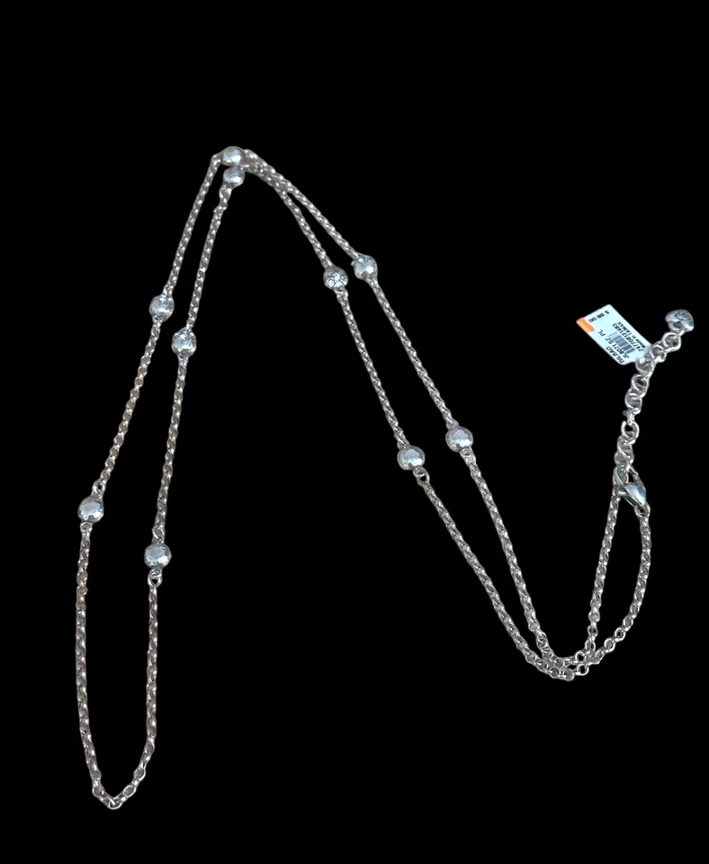 Collar Brighton Bilboa Niebla - Color Plata - Cuentas Redondas - Cristales - 35" de Largo