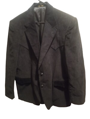 CIRCLE S Corduroy Western Blazer Jacket Black Mens 46L Elbow Patches Sport Coat