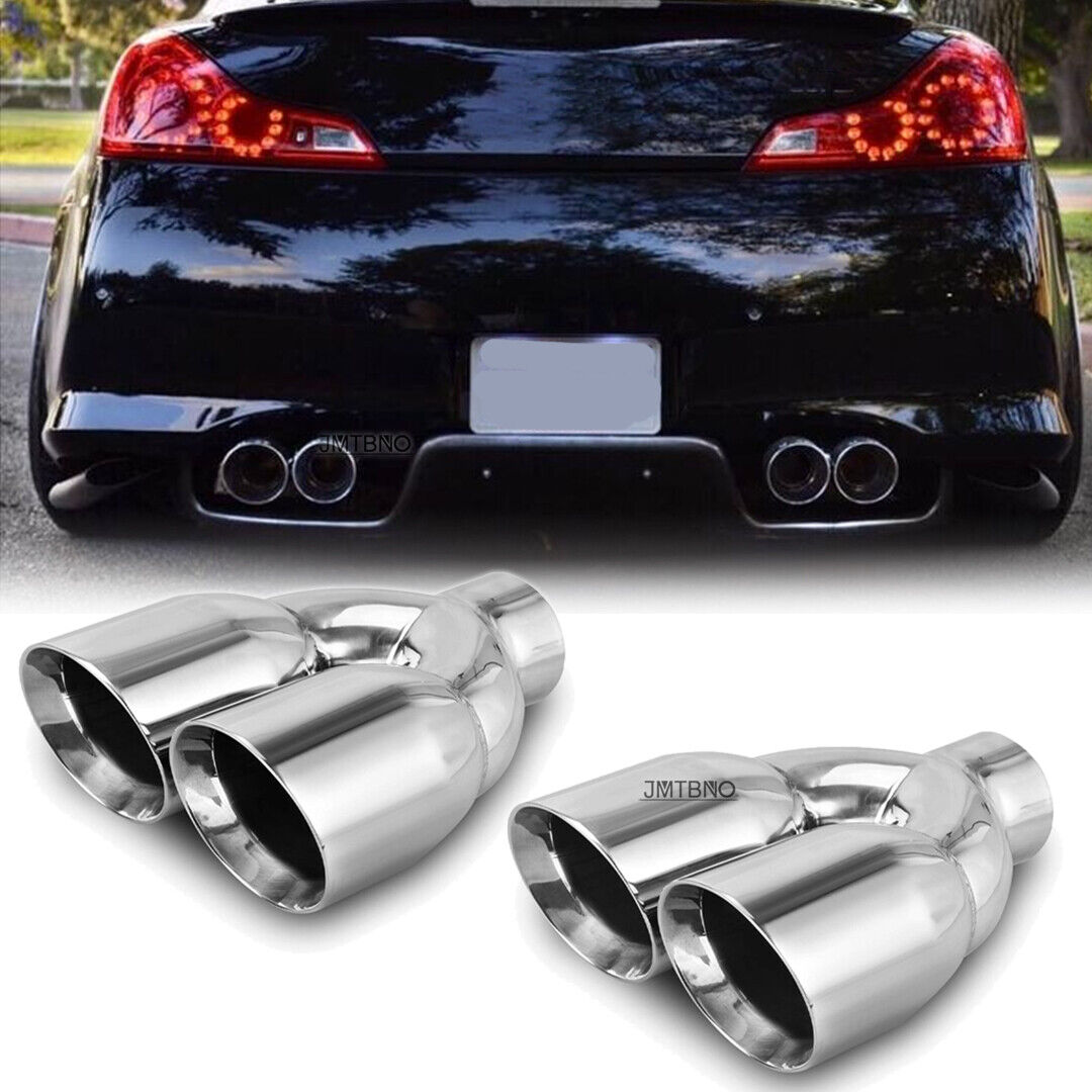 Dual Exhaust Tip 2.5" Inlet 3.5" Outlet 9.5" L Double Wall For Infiniti G37 G35