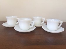 4 Hazel-Atlas 20th CENTURY LITTLE HOSTESS Child Milk Glass Cup  Saucer Sets 2 