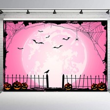 7x5ft Pumpkin Ghost Pink Full Moon Bat Halloween Vinyl Backdrop Photo Background