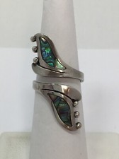 Modern Abalone Inlay Ring Size 5 1/2 Sterling Silver 925