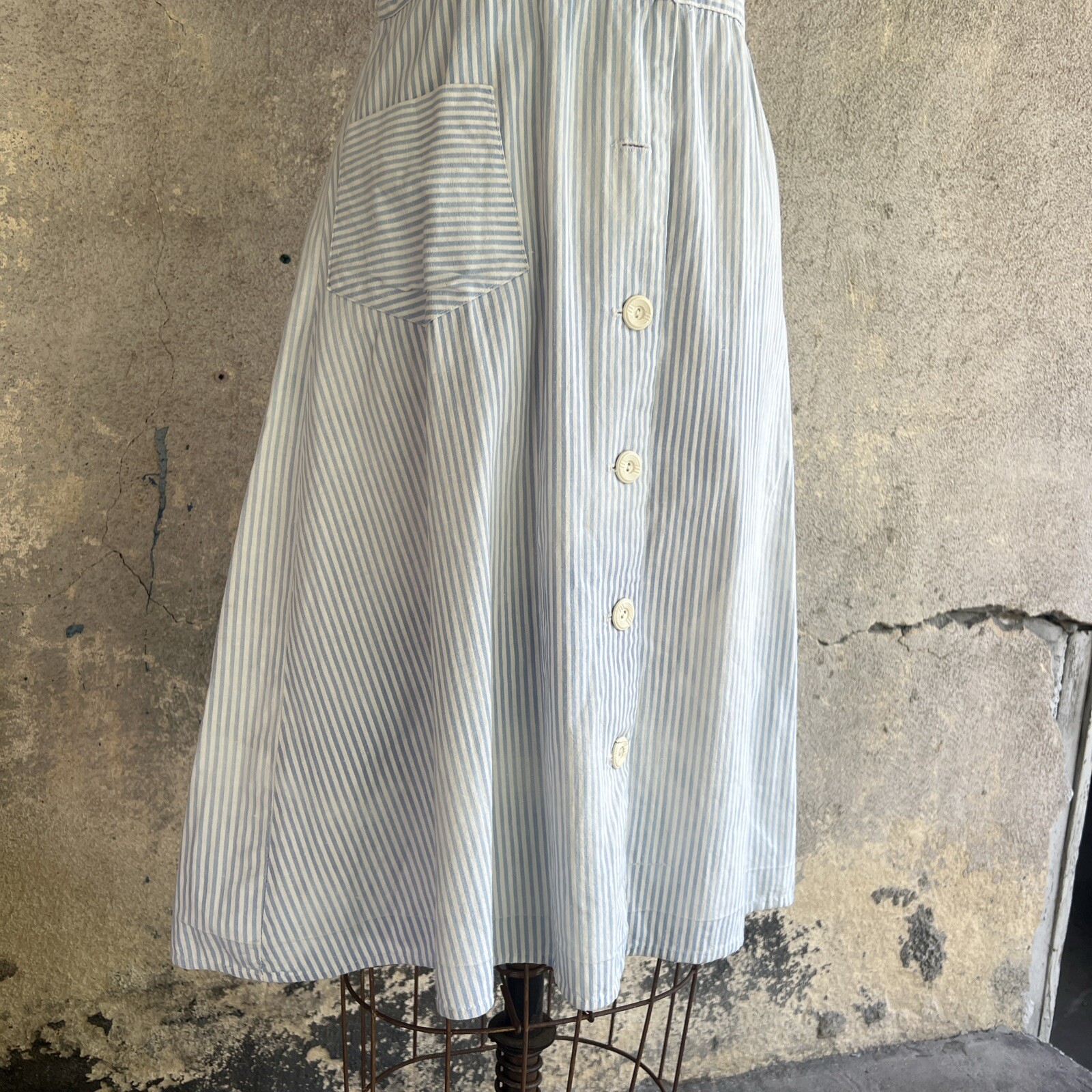 Vintage 1930s Baby Blue & White Striped Linen Dre… - image 7