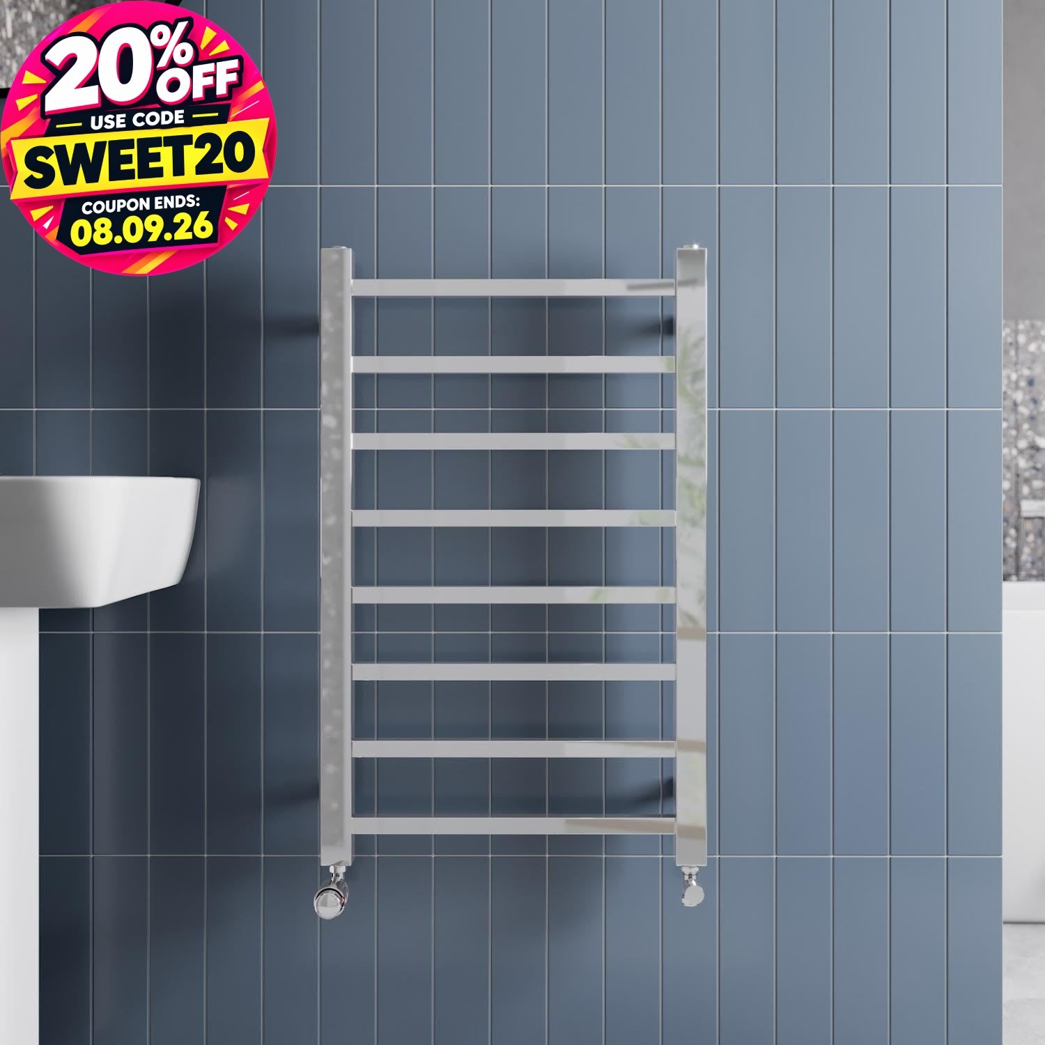 Heated Towel Rail Radiator Wall Mounted Square Bar Ladder Chrome 800 x 500mm