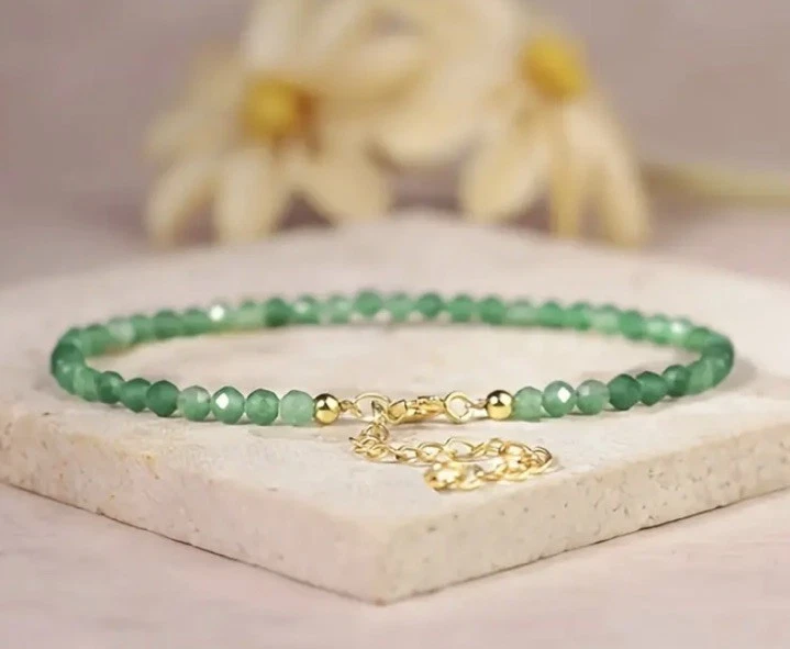 ✅ Aventurin Edelstein Armband Grün Gold Natürlich Stein Perlen Kette 3mm Damen ✅ - Bild 2 von 3