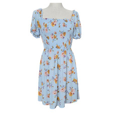 Hem and Thread Fit & Flare Smocked Blue Floral Summer Dress Size S NWT Boho