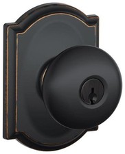 Schlage F51-PLY-CAM Plymouth Keyed Entry Door Knob Set - Bronze