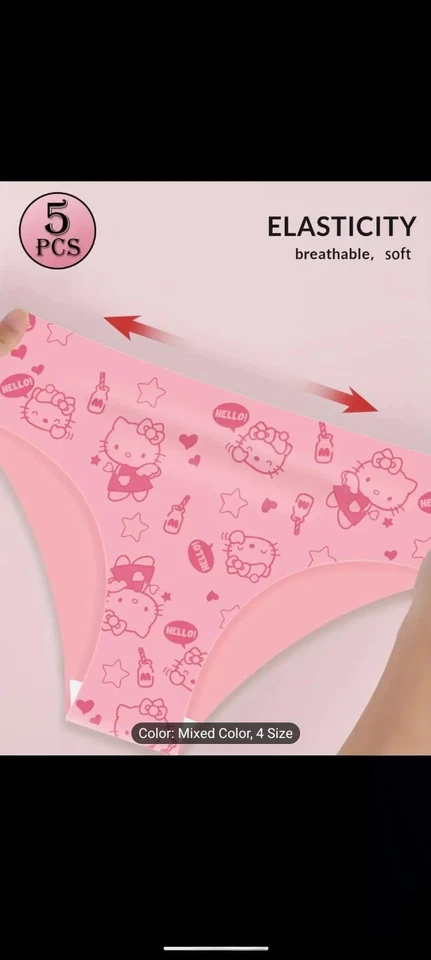 Juego de 5 bragas sin costuras de tiro bajo Hello Kitty transpirables talla mediana nuevas Foto 4 de 4