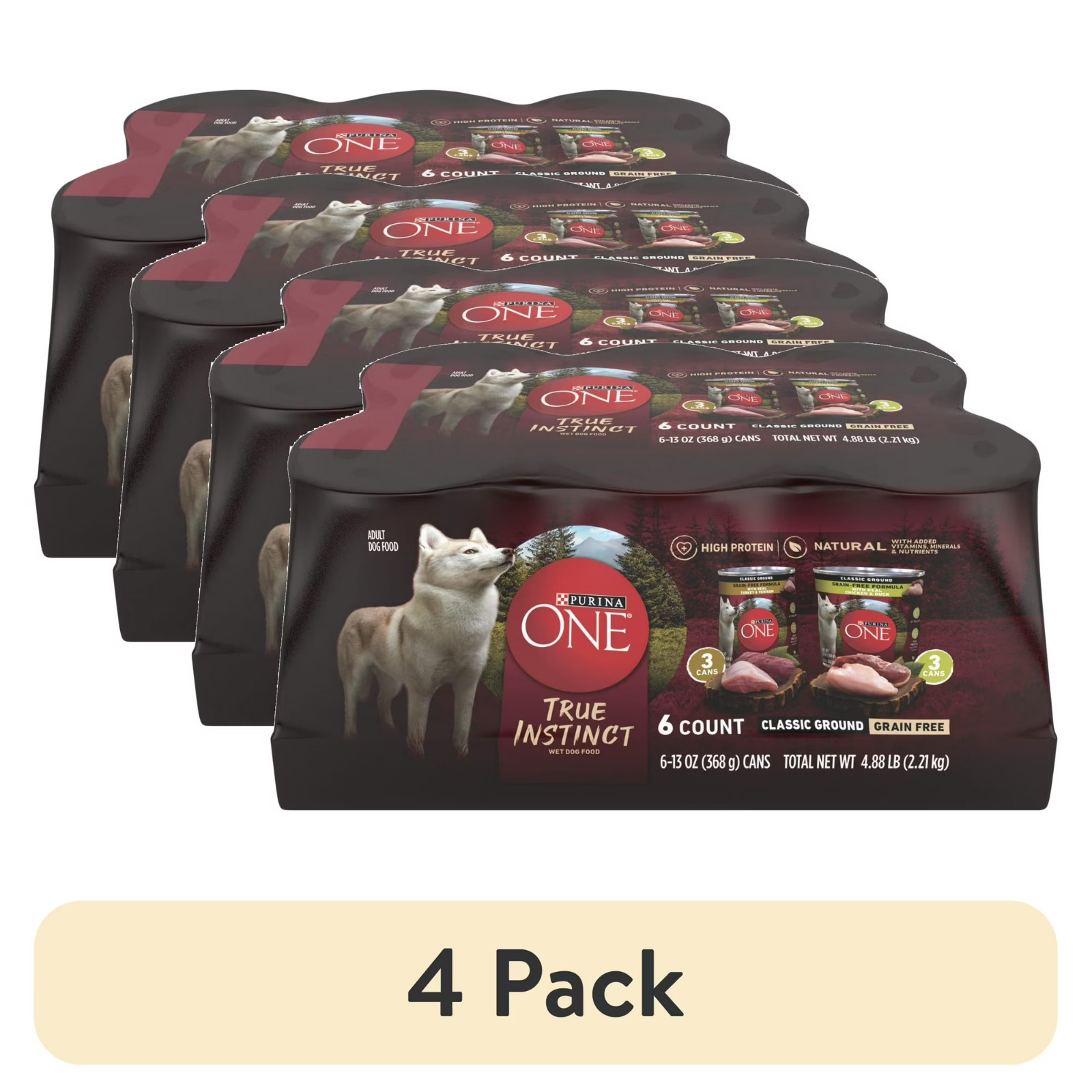 (Pack of 4)Purina ONE True Instinct Classic Grain-Free Wet Dog Food with Turkey,