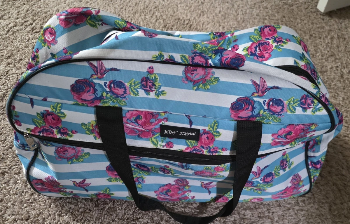 betsey johnson travel duffel bag Designer Carry On Luggage Collection - Lightweight Pattern 22 Inch Bag- Weekender Overnight Business Suitcase with 2- Rolling Wheels (Covered Roses) This duffel bag features an elegant and vibrant rose design Luv Betsy Johnson Weekender Tote