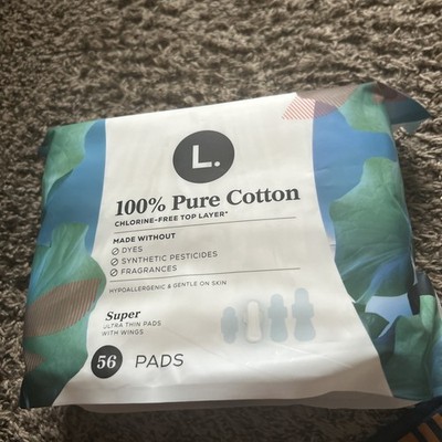 Pack of 2 - L. Ultra Thin Pads W Wings, Super, 100% Pure Cotton Top Layer 56 Ct