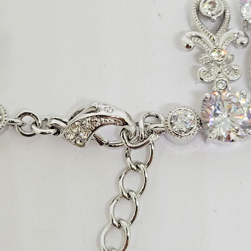 Nadri Rhodium Plated Cubic Zirconia Bib Collar Choker Necklace ~ 17.5" - Picture 8 of 11