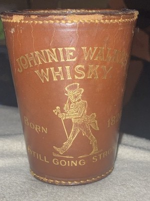 JOHNNIE WALKER Vintage Scotch Whisky Leather Dice Shaker Cup, Made in England