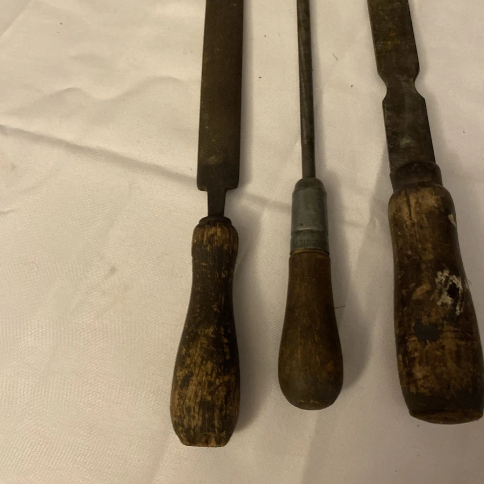 Vintage File Rasp Lot X3 Wooden Handle Original Antique - Image 4 of 4