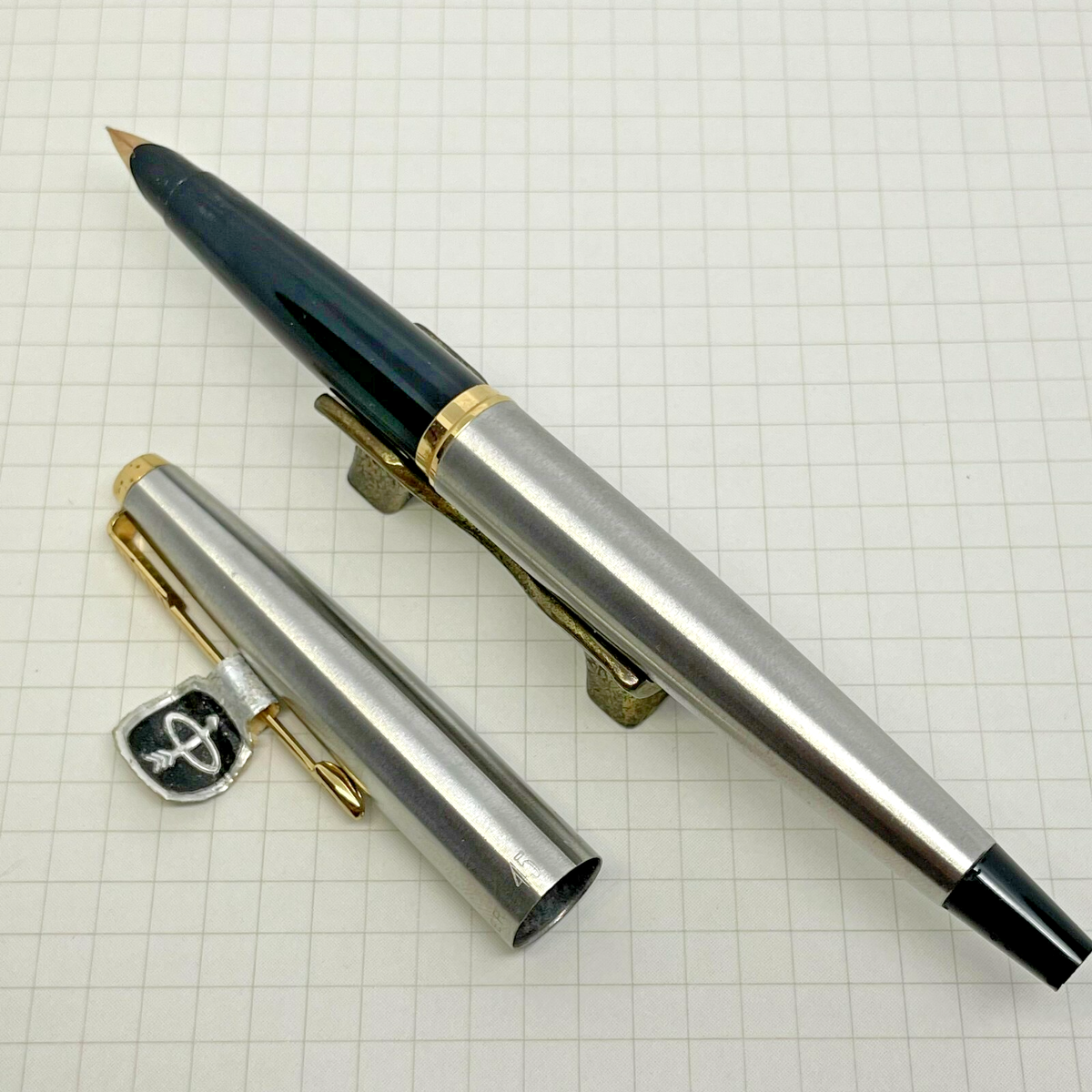 Parker 45 Fountain Pen Flighter 14K Stainless Steel Barrel Made in