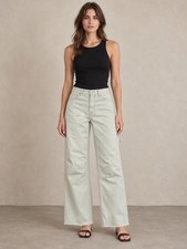 Zara Carpenter Wide Leg Pants US 4 Ecru Raw Hem Cotton NWT