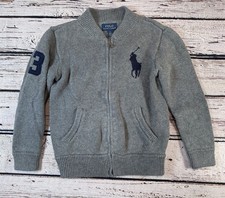 Polo Ralph Lauren Full Zip Knit Sweater Gray Big Pony Logo Cotton Boys 5 5T