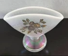 Vintage Fenton Opalescent Iridescent Fan Vase Rose Pattern Painted by S. Smith