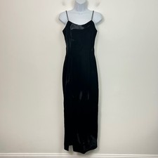 VTG Jessica McClintock Gunne Sax Black Velvet Rhinestone Strap Maxi Dress 7/8